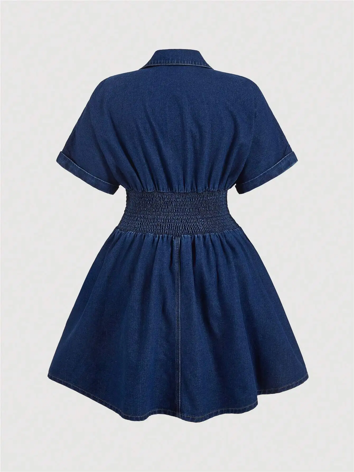 

Denim Midi Dress With Short Sleeves And Flared Hem