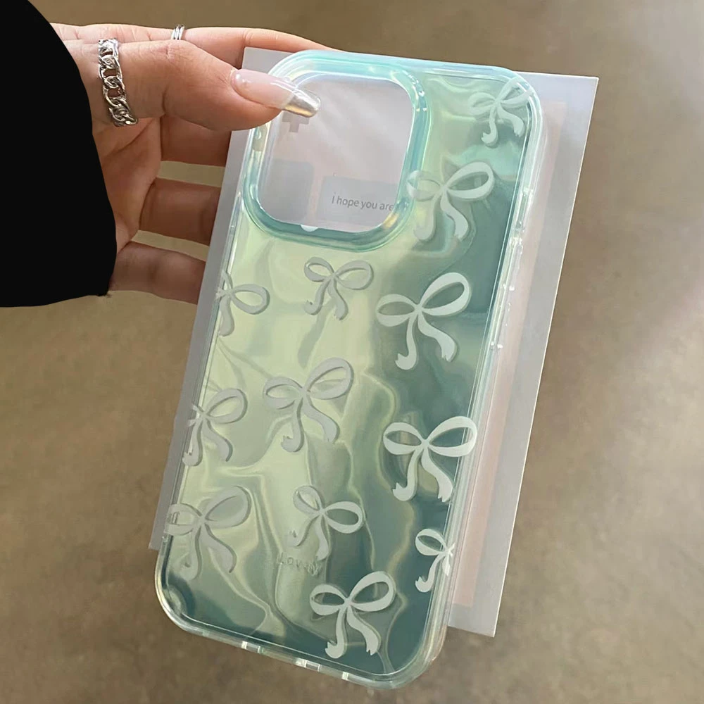 الأخضر Bowknot الحب القلب الفتيات النساء جراب هاتف آيفون 17 الهواء 16 16e 15 14 13 12 برو ماكس 7 8 زائد X XS XR SE 2022 2020 غطاء #2