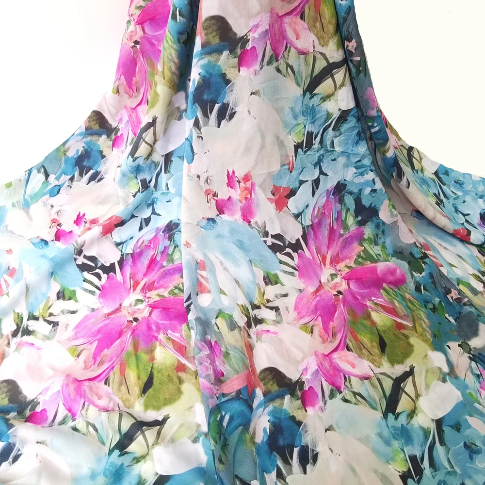 1 meter X 1.4 meter Painting Floral Viscose Fabric Soft Dress Shirt Material Rayon