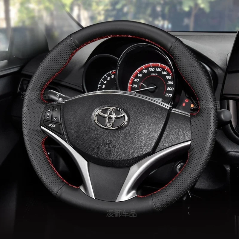 

For Toyota 2014-2021 Vios Yaris Customized Hand-sewn Anti-skid Steering Wheel Cover Auto Interior Accessories Steering Wrap