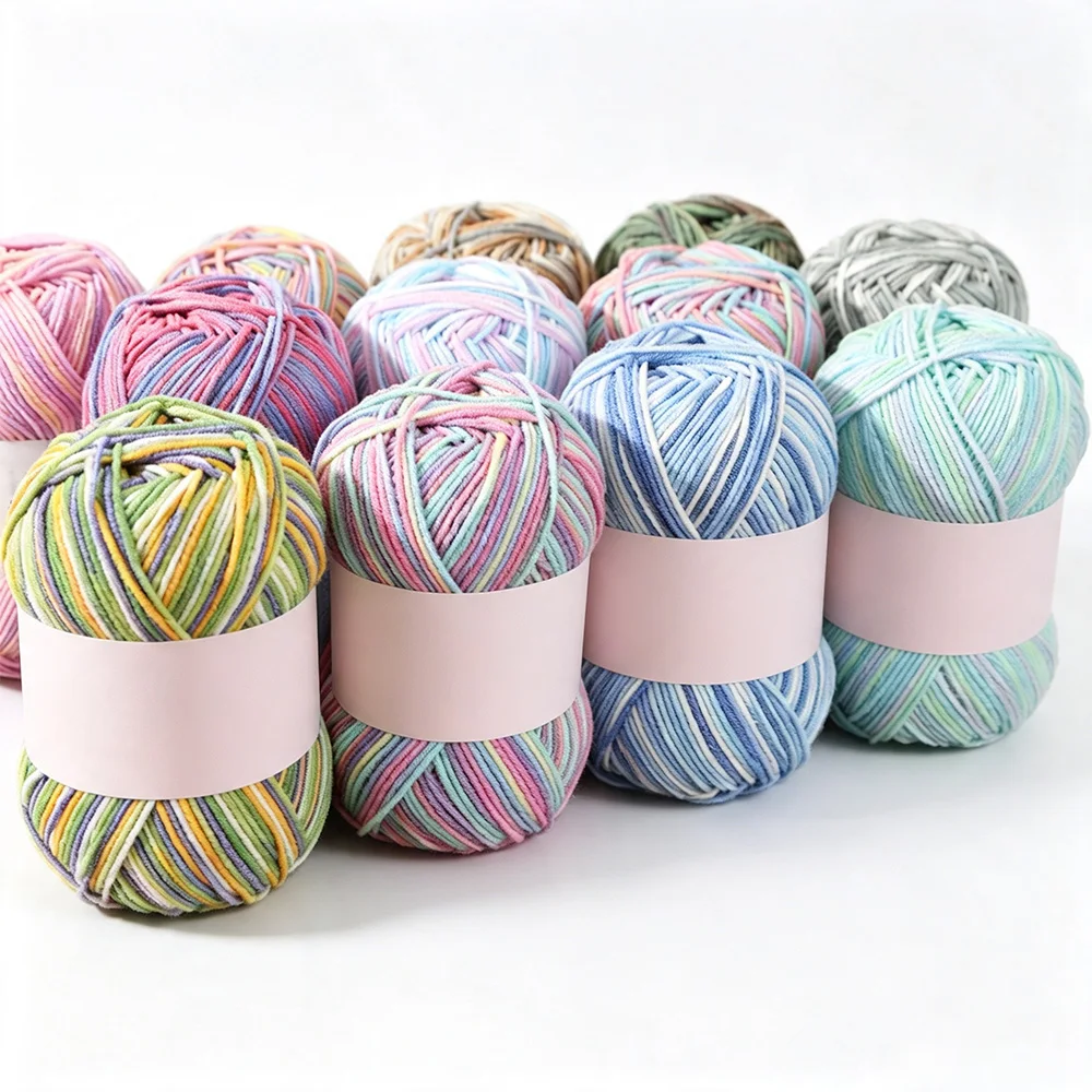 50g Weiches Milchbaumwoll-Strickgarn Mehrfarbig Farbverlauf Hautfreundliches Garn für Häkelpuppen Kleidung Geschenk Handwerk Zubehör