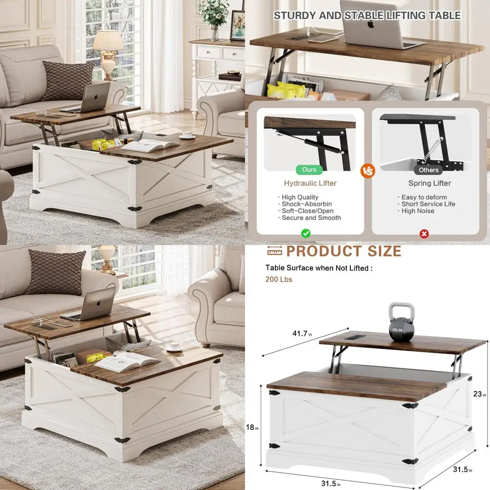 

Charging-Port Square Living Room Coffee Table with Storage and Large Farmhouse Dining Table