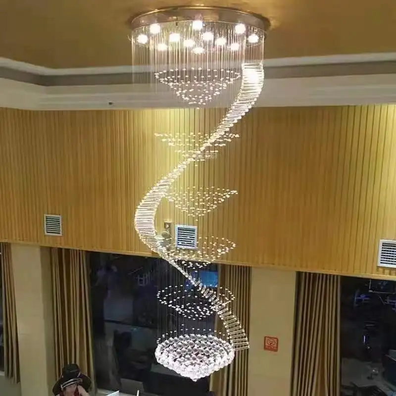 

Staircase Stair Lamp Showcase Bedroom Living Room Hotel Hall Home Decar Modern Long LED Spiral Crystal Chandeliers Lighting