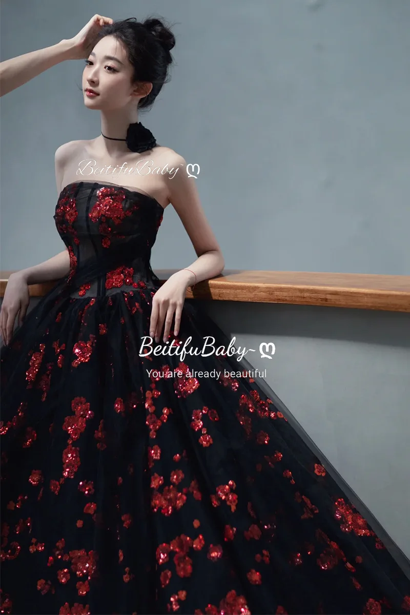 

BeitifuBaby Palace Style Elegant Evening Dresses for Women Strapless Light Luxury Lace Embroidery Women's Wedding Party Dress
