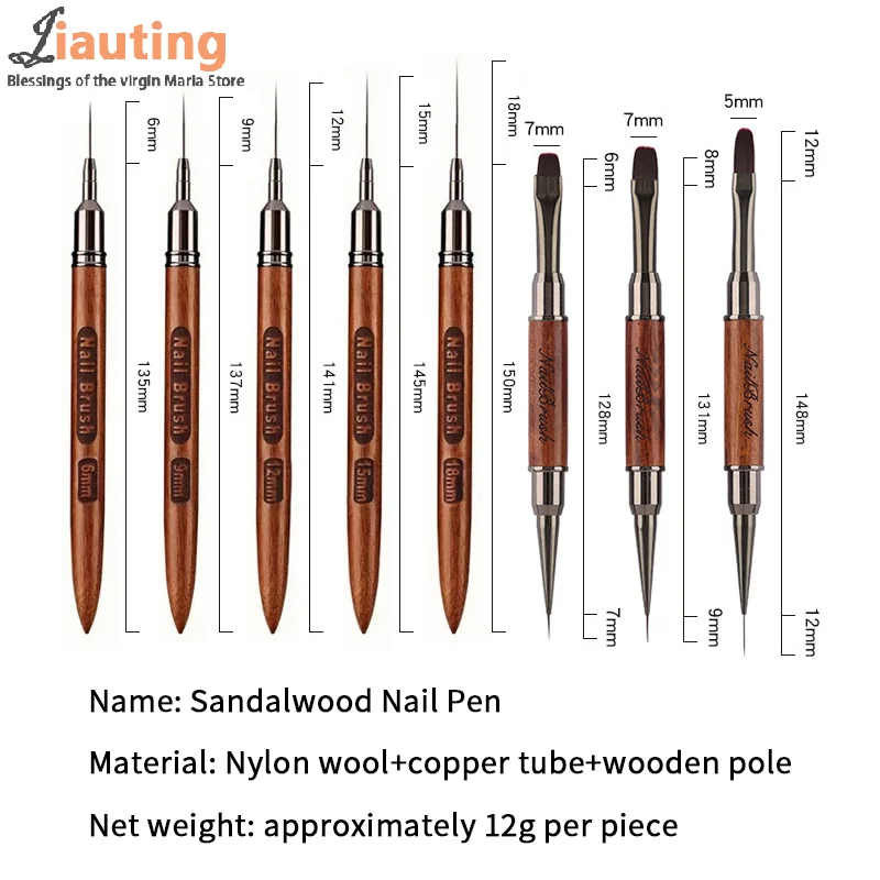 1 pçs/set punho de madeira arte forro diy pintura escova linhas de desenho listra flor pintura caneta prego forro escova conjunto com 5 tamanho