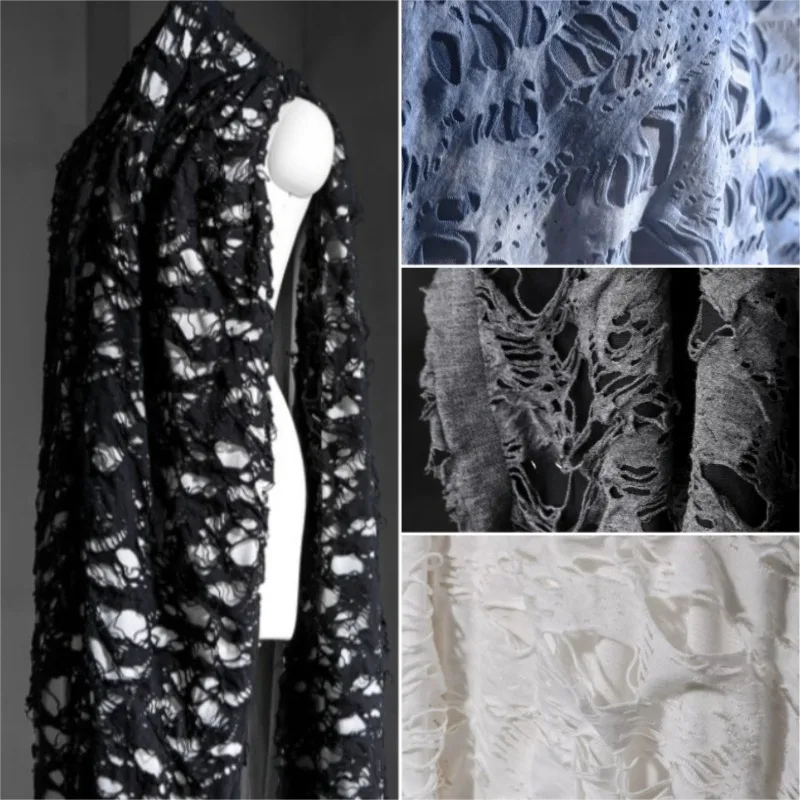 Light Elastic Knitted Fabric 3D Textured Hole Designer Fabric Creative Reconstruction Texture Cloth for Clothing DIY Sewing