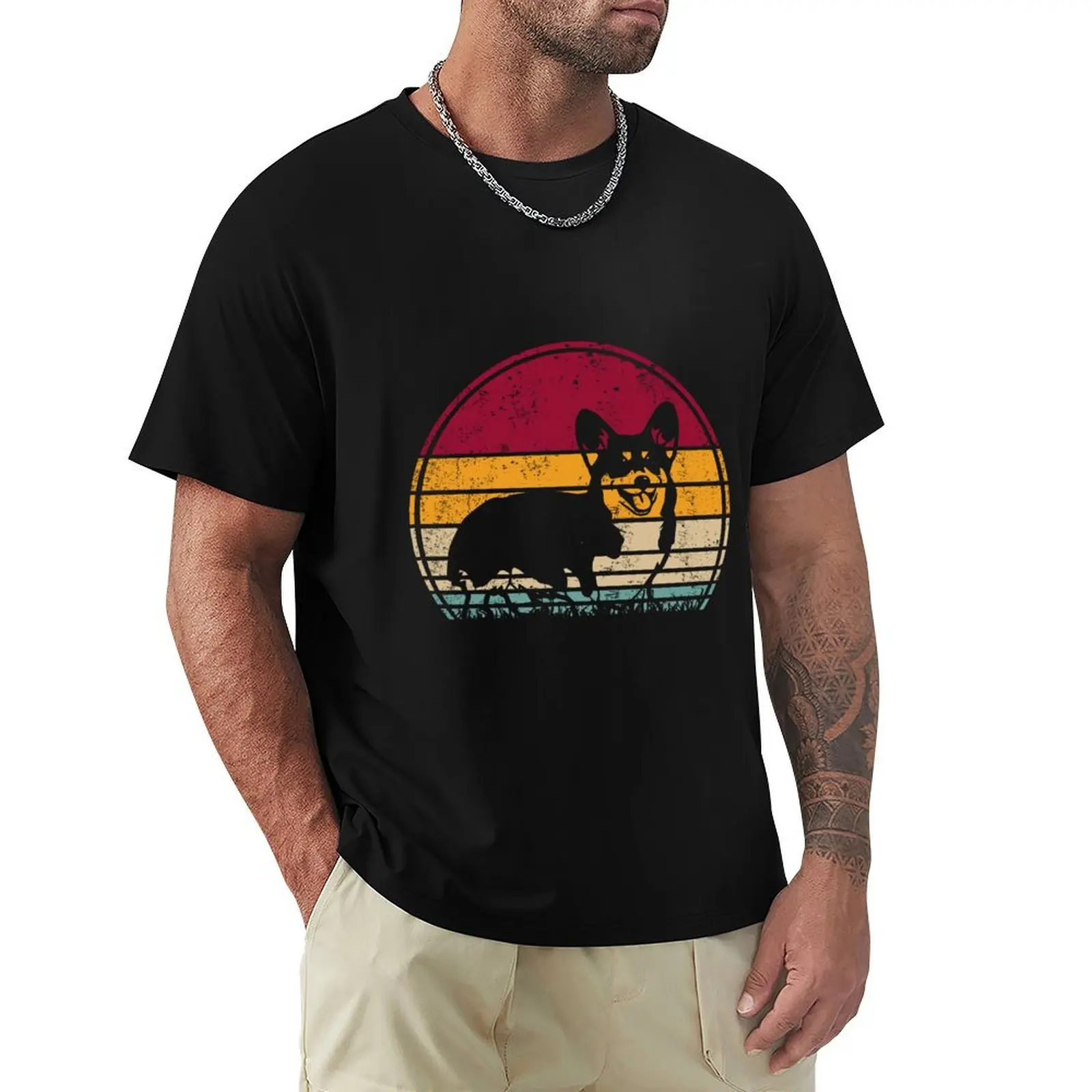 Corgi Silhouette Vintage Retro for Cars Bumper Decals Window T-Shirt Street Fashion Casual Tee Shirt