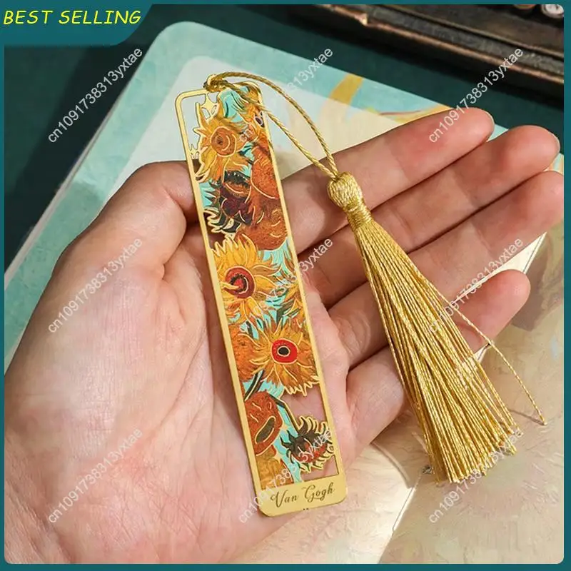N09R-Painted Metal Bookmarks Hollow Gold Printed Bookmarks Stationery Gift Withtassels