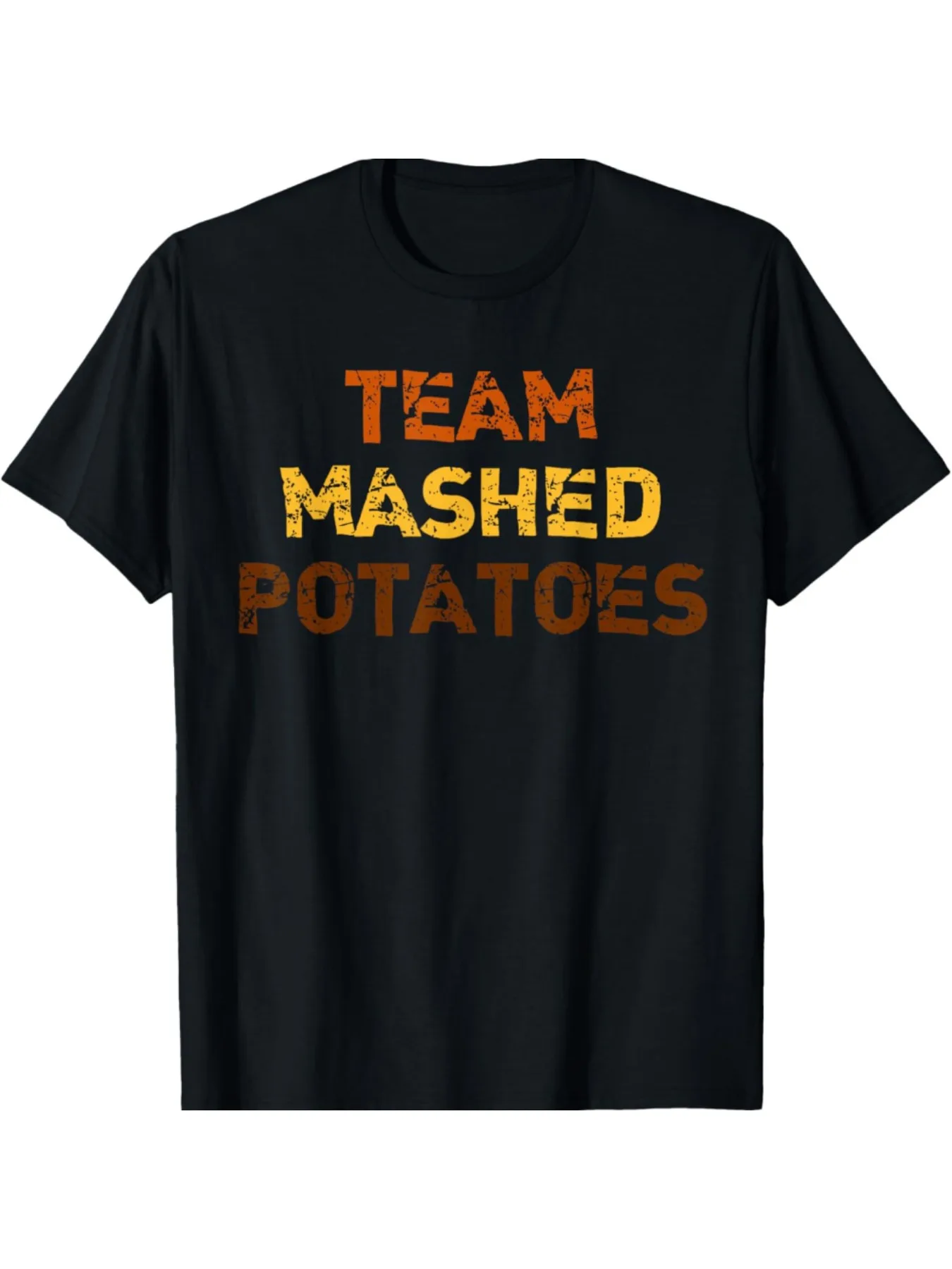Funny Men's Black Graphic T-Shirt Team Mashed Potatoes Bold Letter Print Distressed Typography Food Lover Dinner Party Slogan 100% Cotton Heavyweight Short Sleeve Casual Streetwear Tee