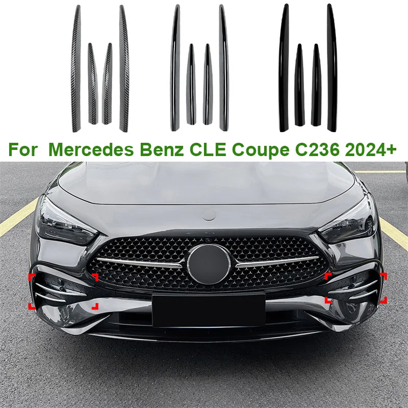 

Glossy black ABS Front Fog Lamp light Grill Grille Decorative Covers Stickers For Mercedes Benz CLE Coupe C236 2024 +