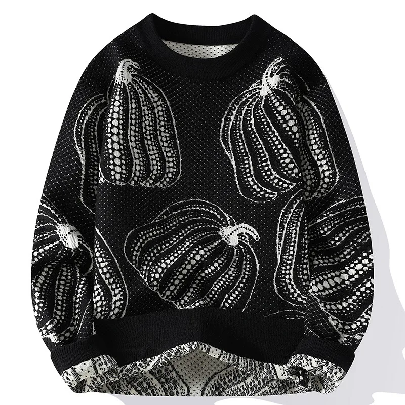 New Fashion Men Loose Knitted Pullover Sweaters Autumn Winter Man Pumpkin Casual Sweaters Quality Male Pullovers Clothing 4XL