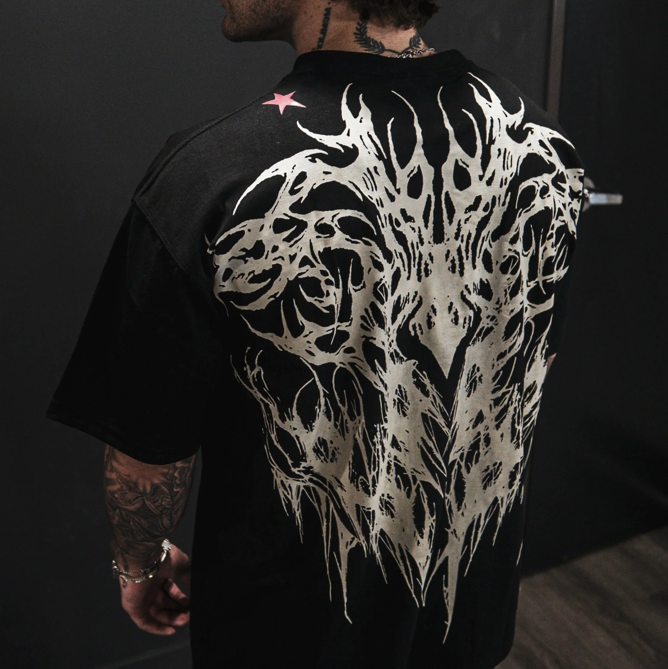 Unisex T shirt Men Women Dark Oversized Cotton Tee Skull Print Workout Gym Top Streetwear Fitness Clothing Alternative Fashion