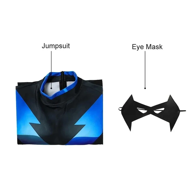 2025 New Adult Superhero Titans Nightwing Jumpsuit Cosplay Costume Halloween Masquerade Cool Bodysuit With Eye Mask ☆wrl☆