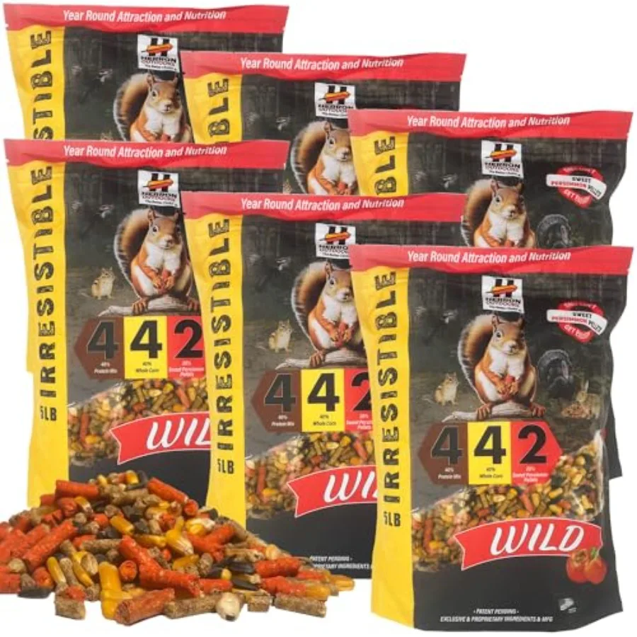 Alimento para Ardillas 4-4-2 Wildlife con Pellets de Proteína con Sabor a Caqui, Fórmula de Dieta Equilibrada a Base de Maíz, Atrae a 28 Especies, Ideal para