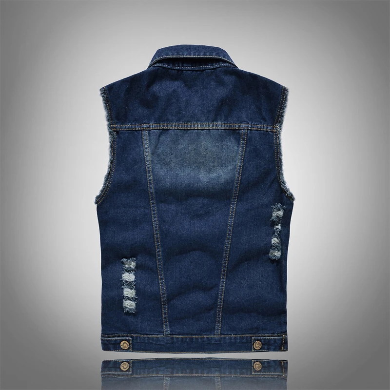 Summer Men\'s Cotton Jean Vests Fashion Man Retro Rippded Hole Waistcoat Men Punk Streetwear Hip Hop Sleeveless Jackets Clothing