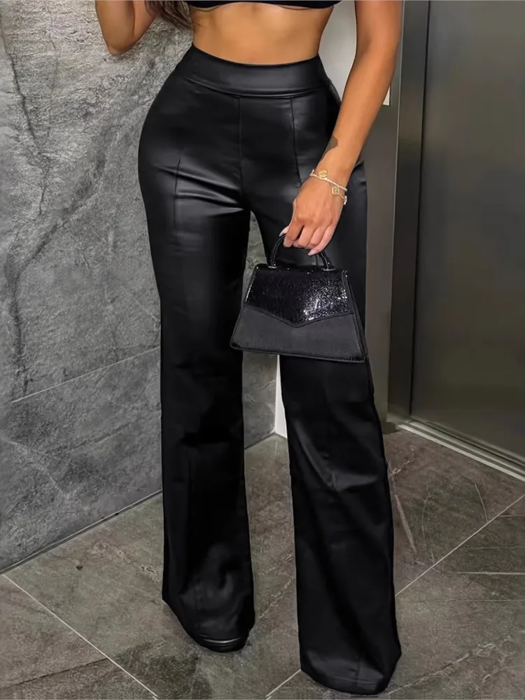 Autumn New Personality Street High-waisted Light Black Micro Trousers Women's Sexy Hot Girl Style Versatile Slim Leather Pants