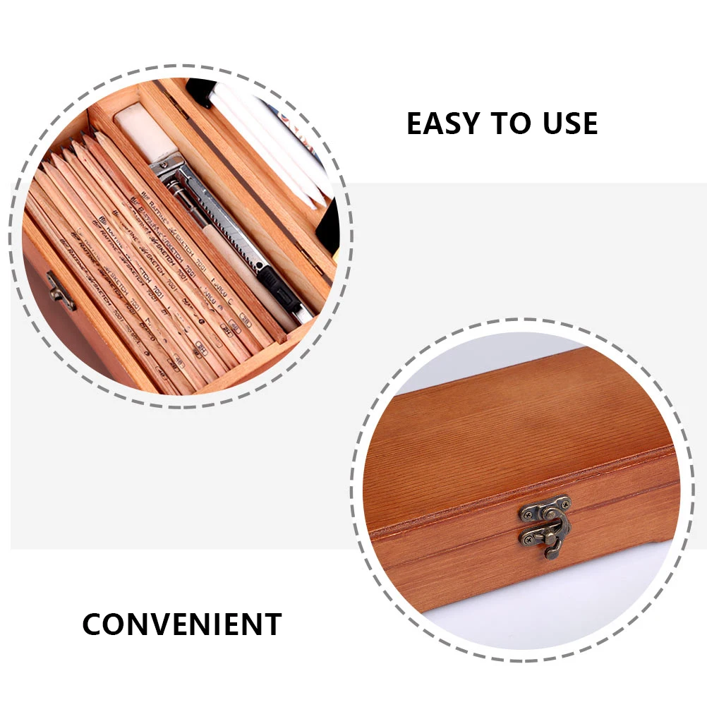 1pc Solid Durable Oblong Design Pencil Pencil Holder Box Storage Organizer Compact Size Brown Color Dustproof