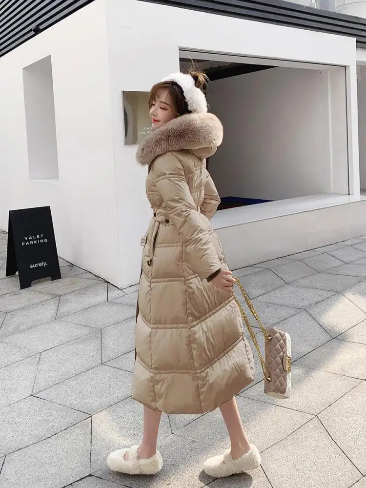Estilo coreano feminino preto branco manga comprida para baixo jaqueta de algodão com capuz bandagem casaco inverno cáqui escritório quente grosso parkas tendência