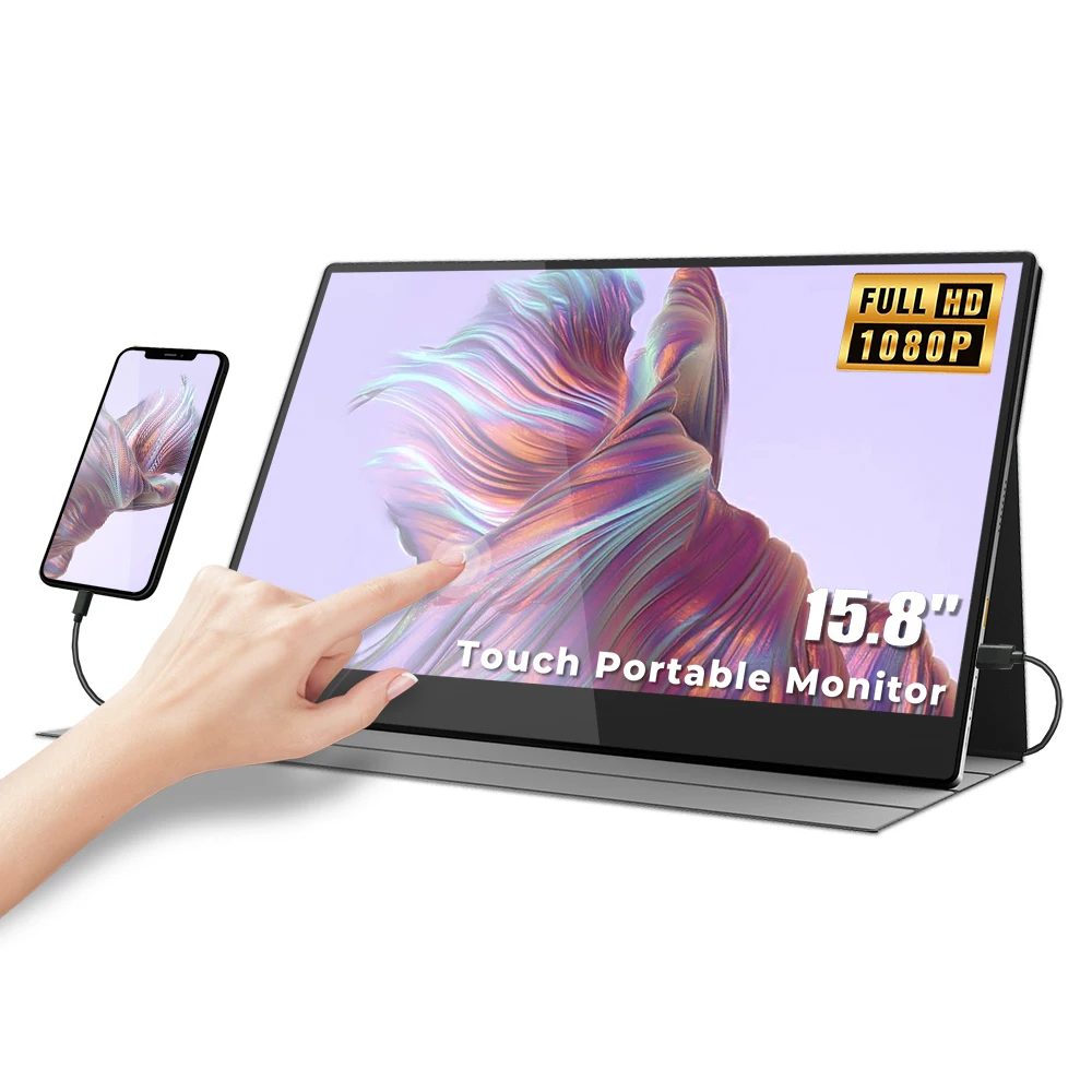 Touch screen 15.8 inch Portable Monitor IPS Full HD 1080P Screen with Speaker Second Dual screen Computer Display for Laptop