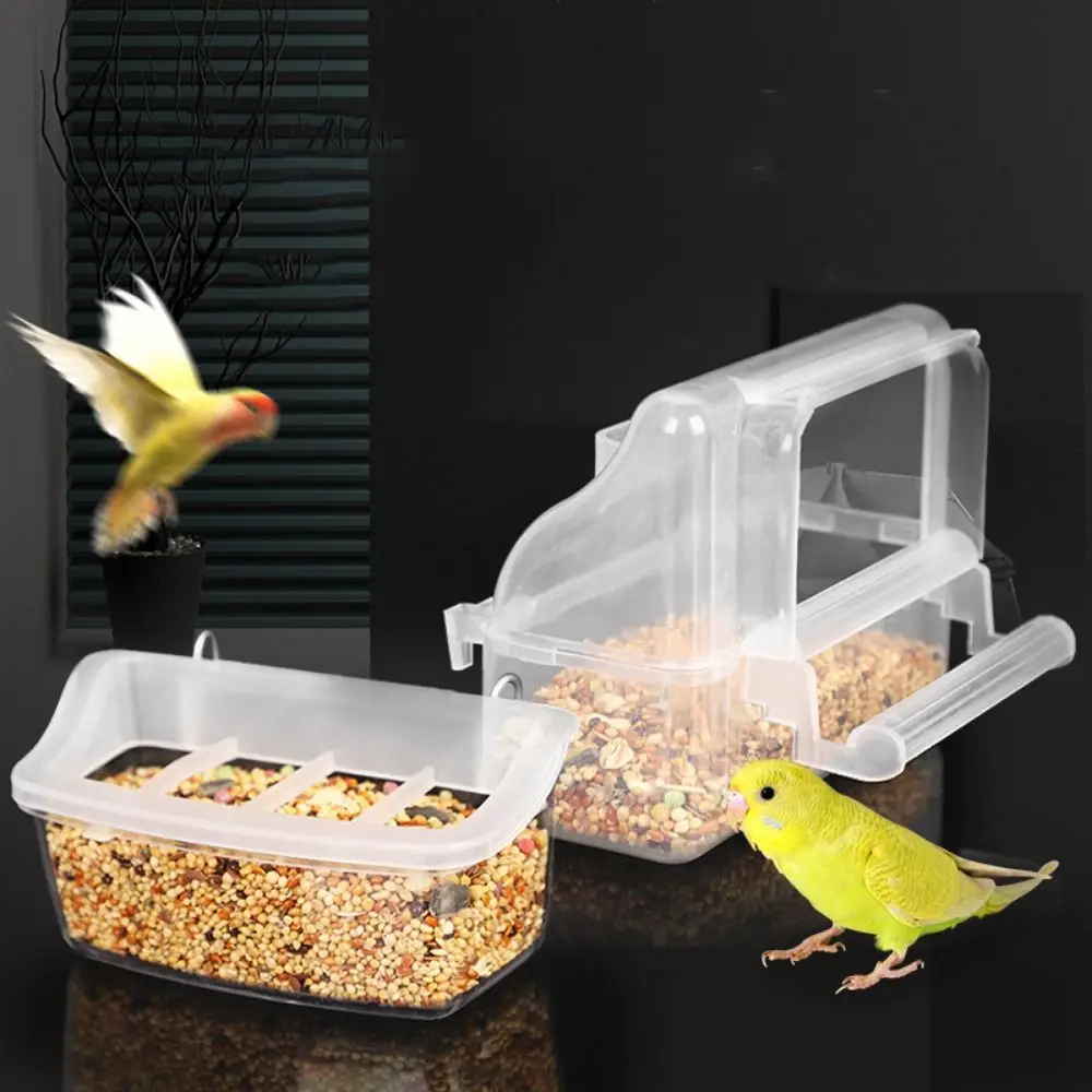 Anti-splash Bird Food Box Plastic Hanging Pigeons Cage Feeder Transparent Parrot Food Container Parrot Hanging Food Dish