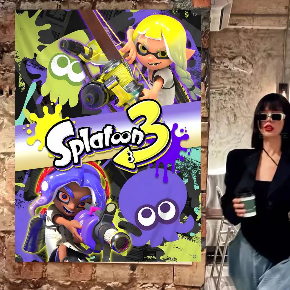 Game S-Splatoon 3 Large Size Flags Printing Patterns Interesting Birthday Party Decorations Banner