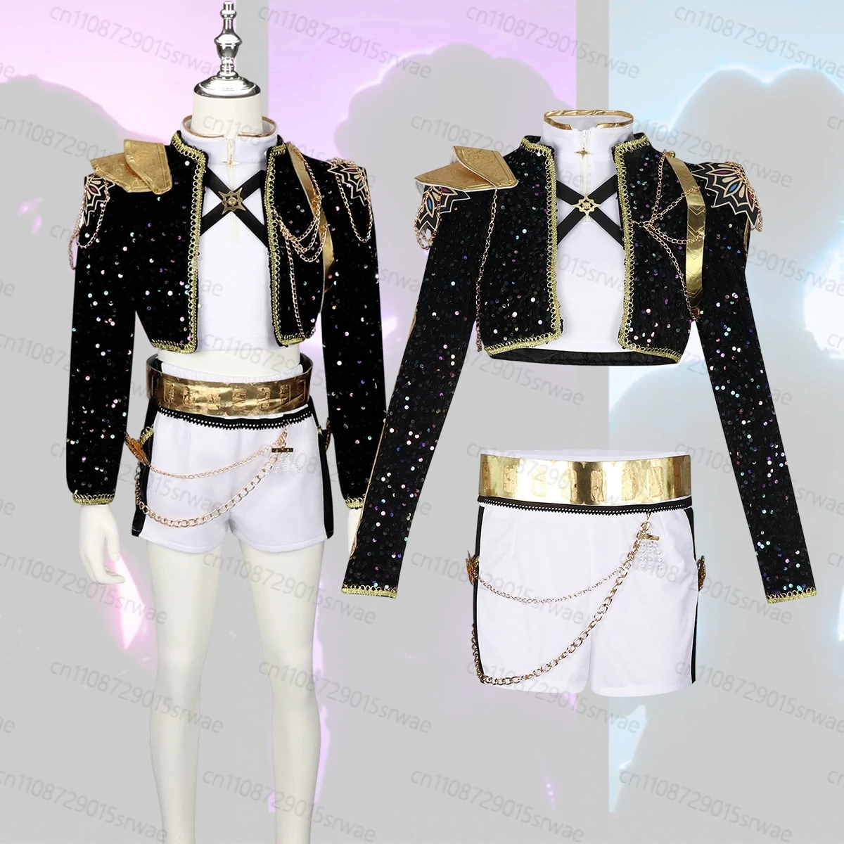 

Adults Kids Kpop Demon Hunters Rumi Cosplay Costume Gothic Uniform Stage Clothing Black Golden set Outfit For Woman Costumes