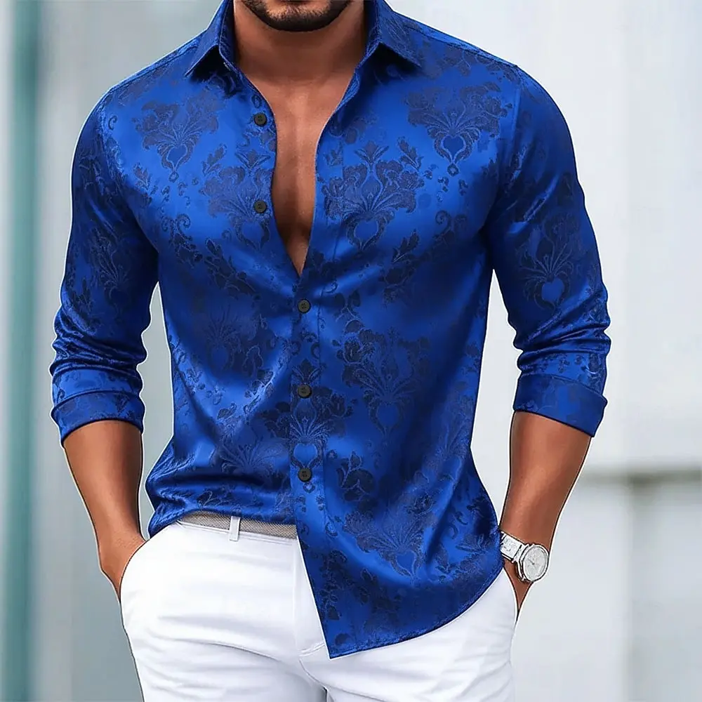 Men's Long Sleeve 3D Shirt, Ethnic Intricate Floral Flowers Graphic Print, Modern Streetwear Style,2025 Autumn Winter Casual Top