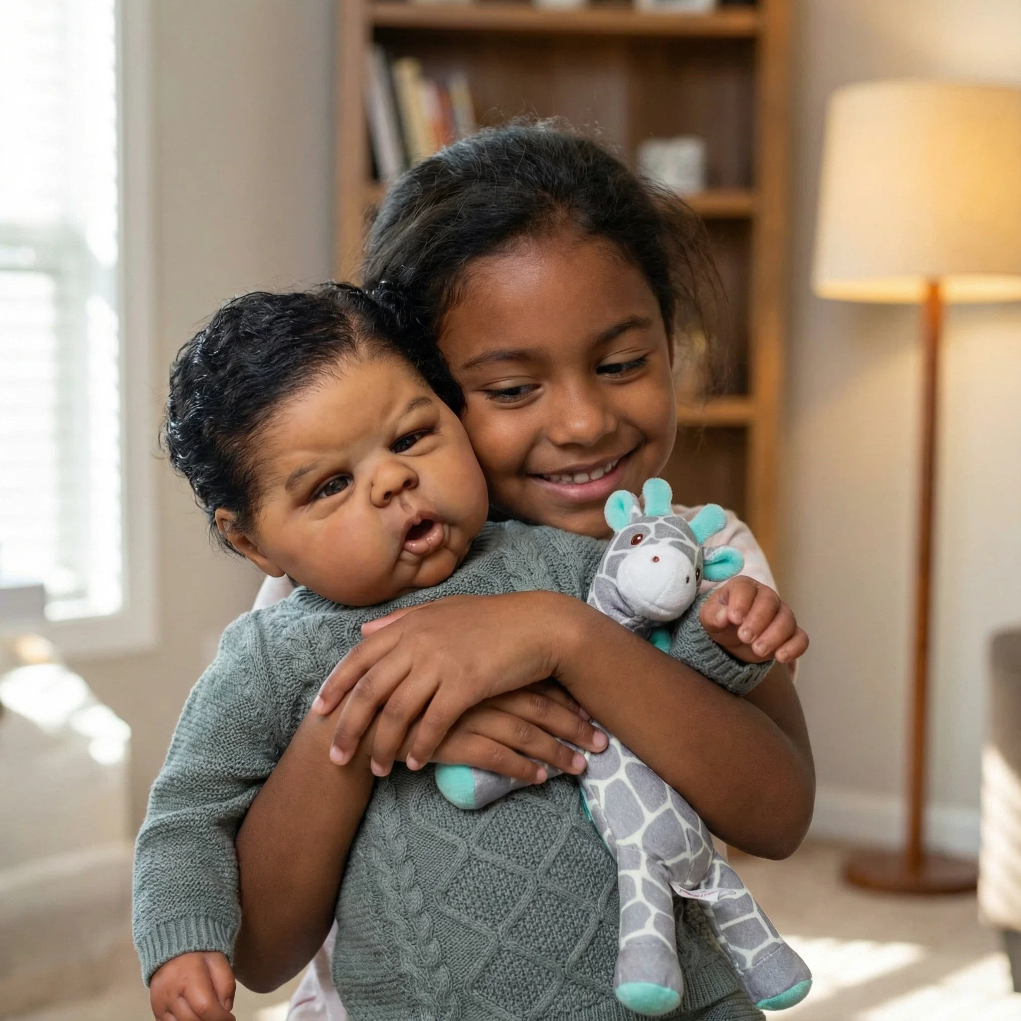 20Inch Hand Painted Dark Skin Reborn Gounchi High Quality Doll with Black Curly Hair Soft Cloth Body Bebe Toys Gift for Baby