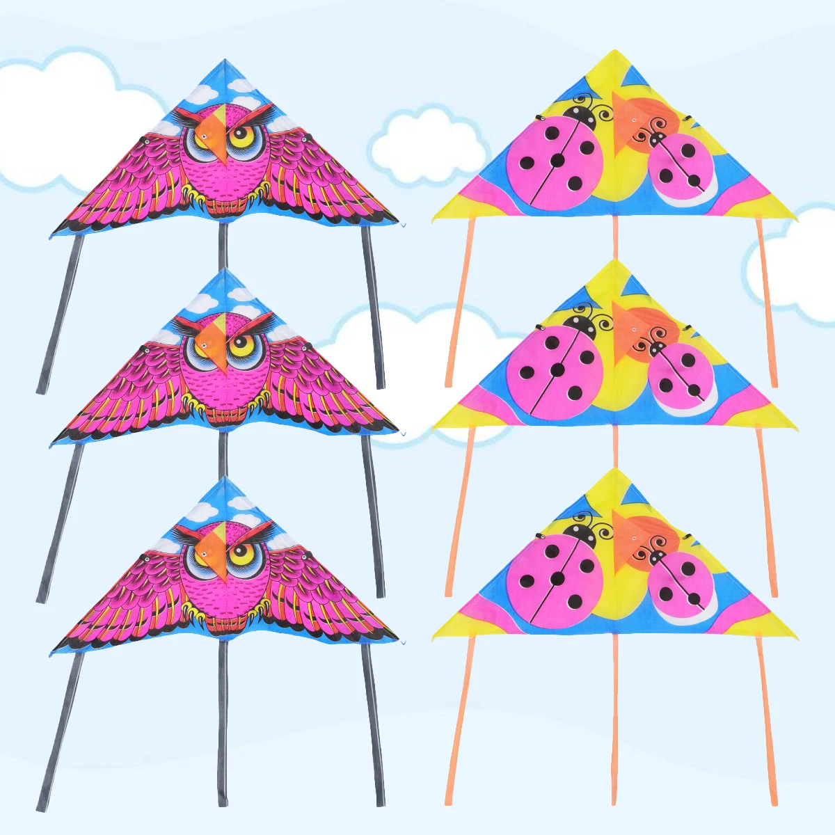 10 Pcs Rainproof Kite Ladybug Large Kids Flying Toys Cartoon Owl Flight Triangle Child