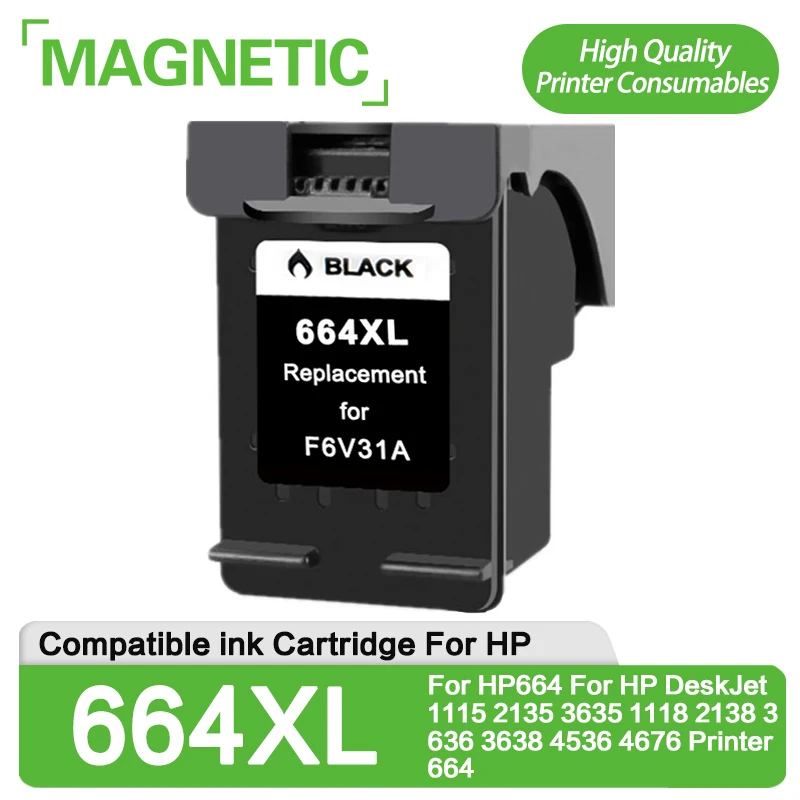 New Magnetic Compatible Black ink Cartridge For HP664 For HP DeskJet 1115 2135 3635 1118 2138 3636 3638 4536 4676 Printer 664