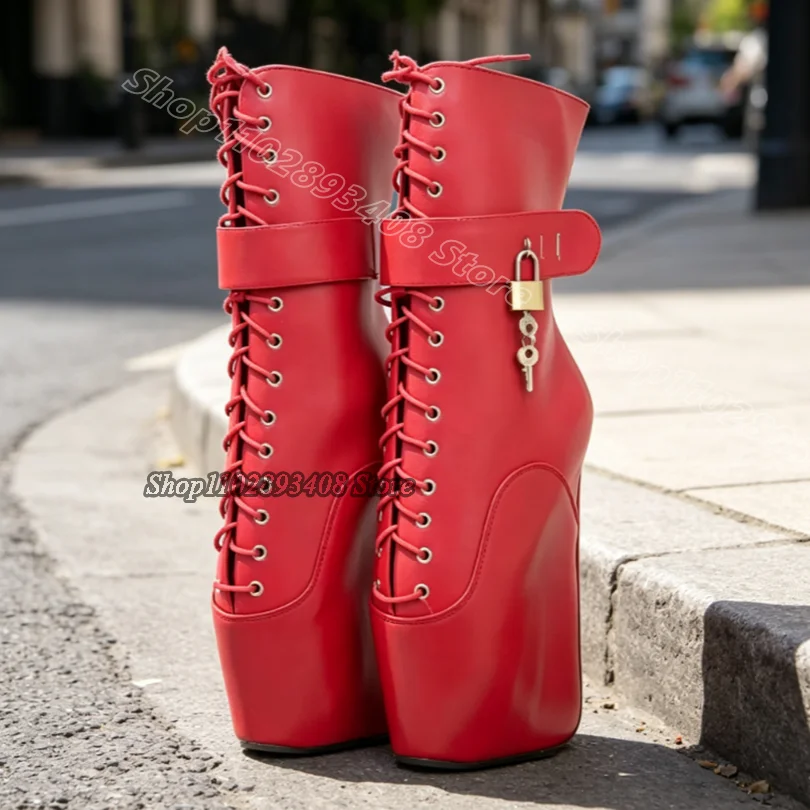 Black Lock Ballet Short Sexy Boots Platform Lace up Leather Dress Pole Dance Design for Women Sexy Boots Zapatos Para Mujere