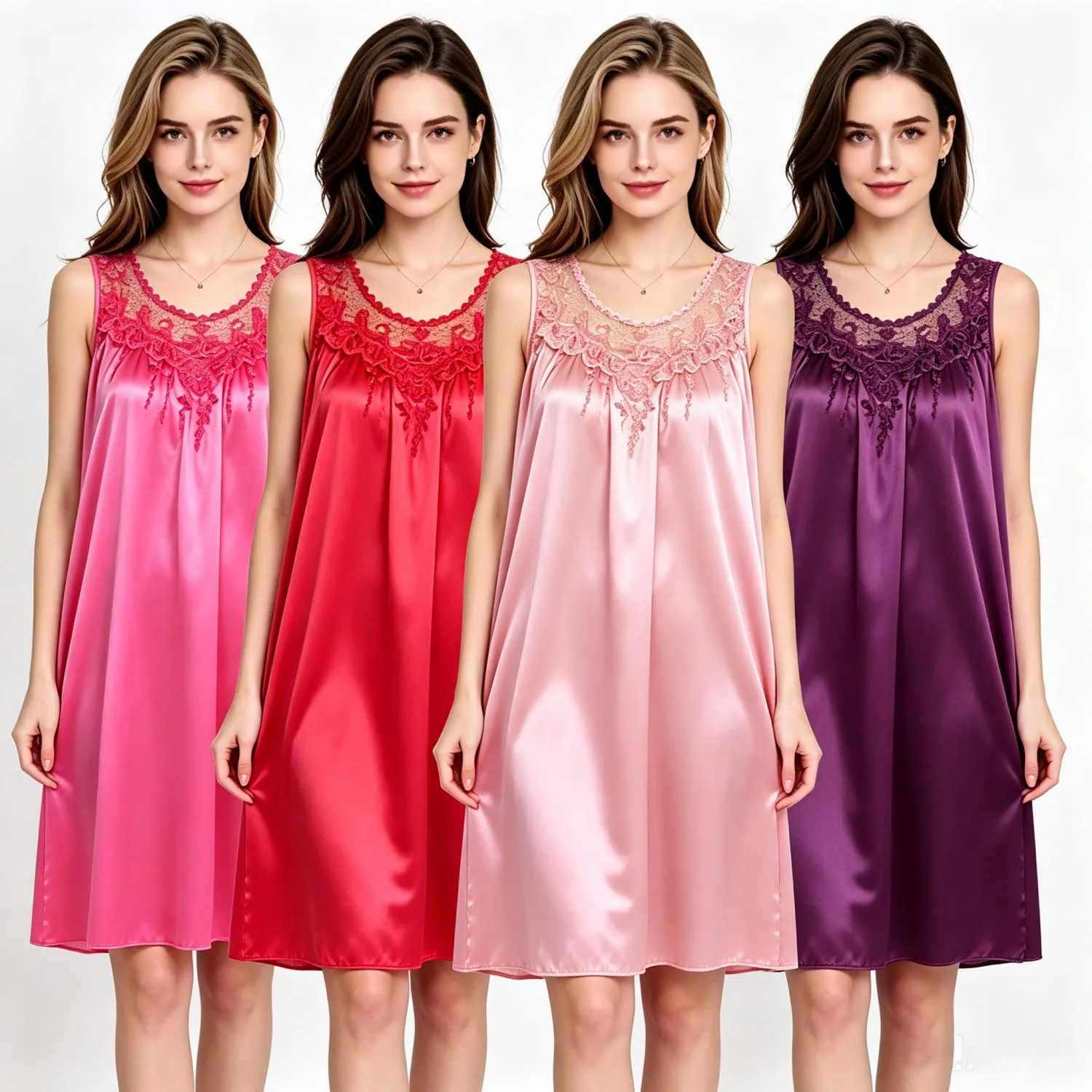Sexy Night Dress Ice Silk Satin Sleepwear Female Nightgown Women Sleeping Dresses Night Shirts Lace Sexy Lingerie Set Nightgowns