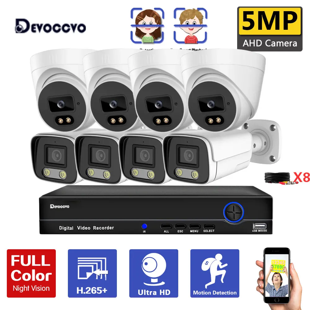 8CH 5MP Full Color Night Vision AHD CCTV Camera Security System Kit XMEYE Face Detection Camera Video Surveillance DVR Kit 4CH