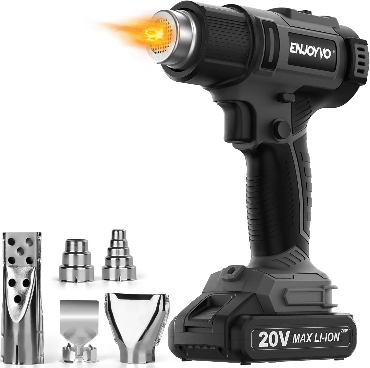 Variable Temperature 20V Cordless Heat Gun 122-1022°F with Auto Cool-Down, Backlit LCD Display, Patented Ceramic Core, 5 Nozzles & Carrying Bag for Crafts, Vinyl Wrapping, Electronics Repair