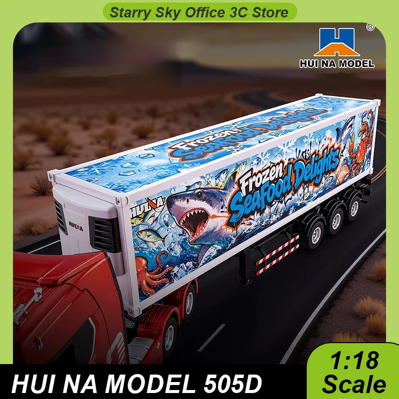 HUI NA MODEL 505D 1/18 Scale Transport Container Blue‑White Container Truck Trailer Tractor Head Not Included extra-long body