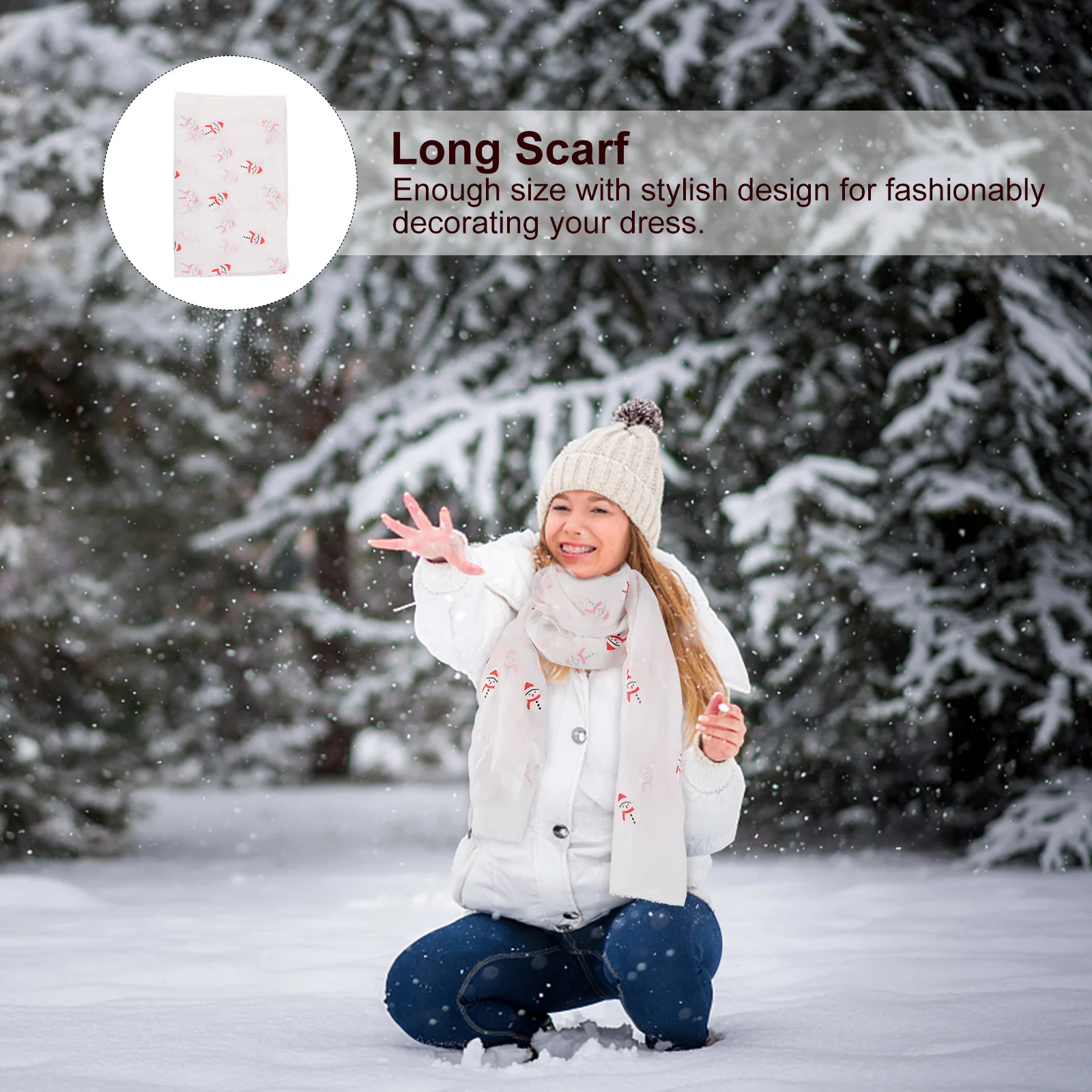 

1Pcs Christmas Snowman Snowflake Printed Shawl Voile Scarf Breathable Elegant Long Scarf Women Fashion Neckerchief Festival Gift