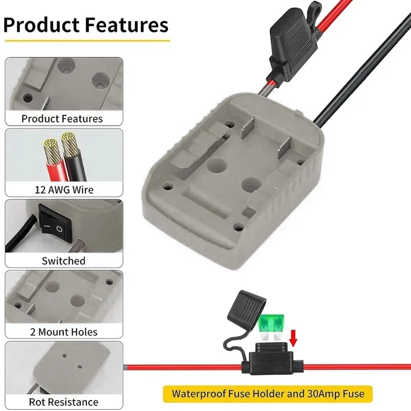 Power Wheels Adapter for Dewalt 18V/20V Lithium Battery DIY Battery Adapter with ON/OFF Switch & 30Amp Fuse for DIY Rc Car Toys