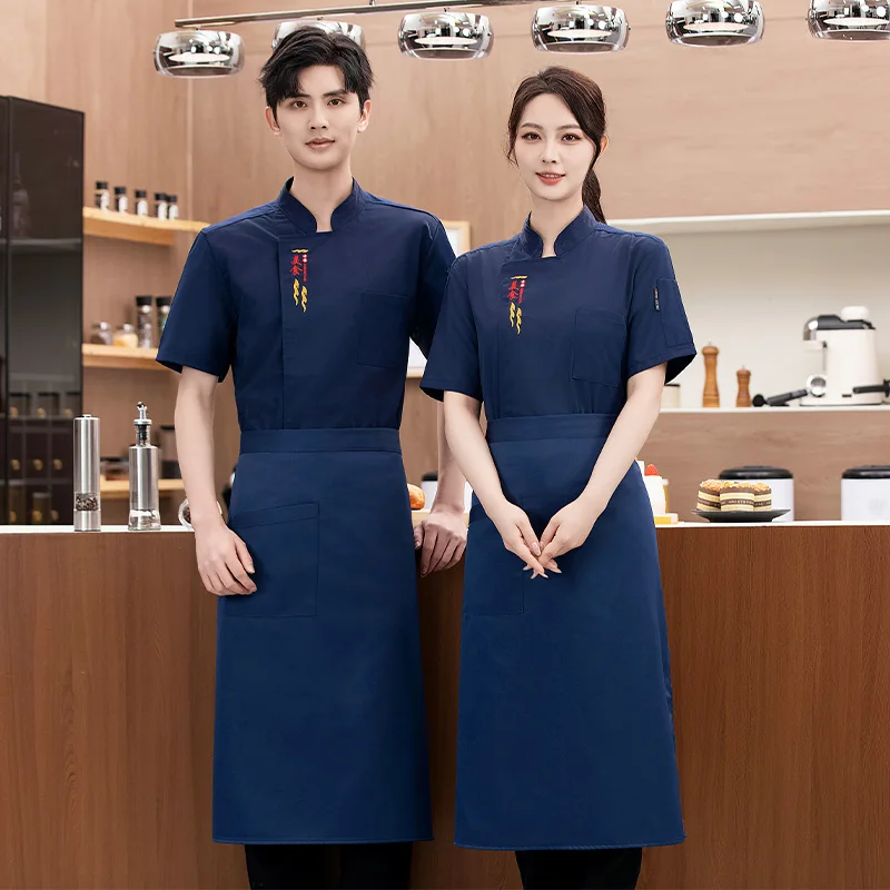 Summer short sleeve Chef coat Breathable Chef shorts Men black uniform  Restaurant Chef Jacket work clothes logo Kitchen apron