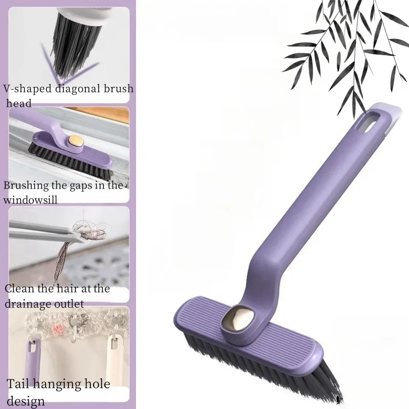 Rotating Multifunctional Crevice Cleaning Brush with Stiff Bristles Two-in-one Bathroom Tile Floor Crevice Brush with Dead Ends