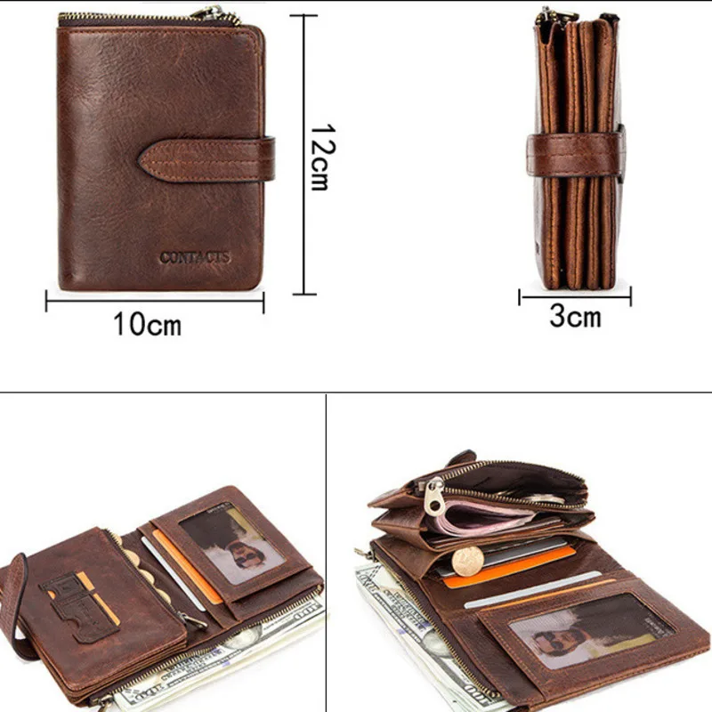 Fashionable British Style Anti Theft Brushing Crazy Horse Cowhide Men's Wallets Multi Functional Buckle Leather Clip Men Wallets
