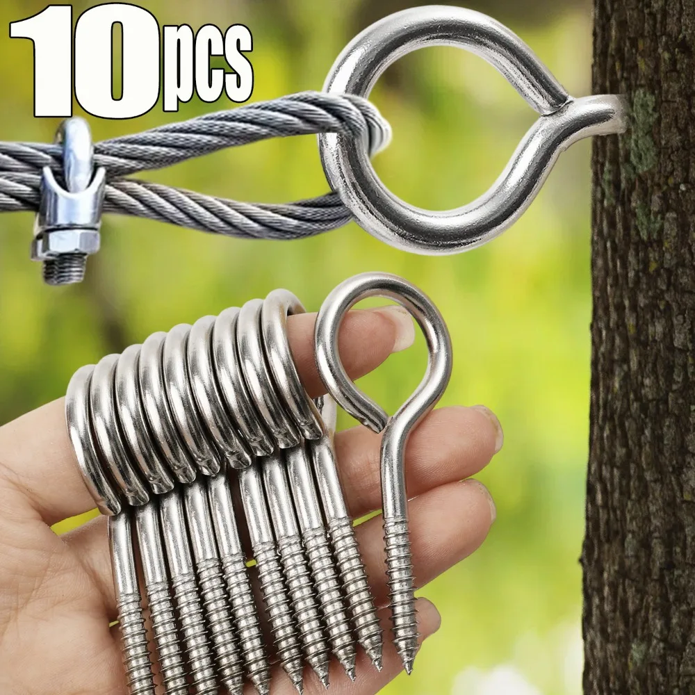 

Self-tapping Hooks Screw Heavy Duty Eye Shape Metal Hook M5 M6 Large 304 Stainless Steel Hooking Bolt for Wood Securing Light