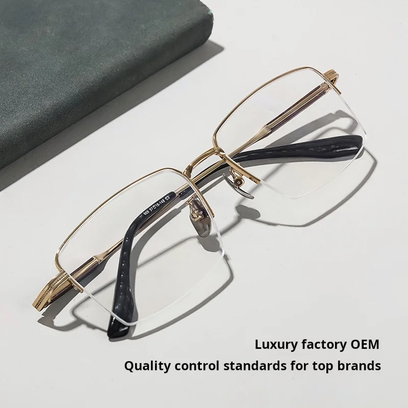 TFTB خفيفة للغاية رجال الأعمال نصف إطار نظارات فاخرة التيتانيوم النقي خشب الصندل كبيرة الحجم النظارات الطبية البصرية 605