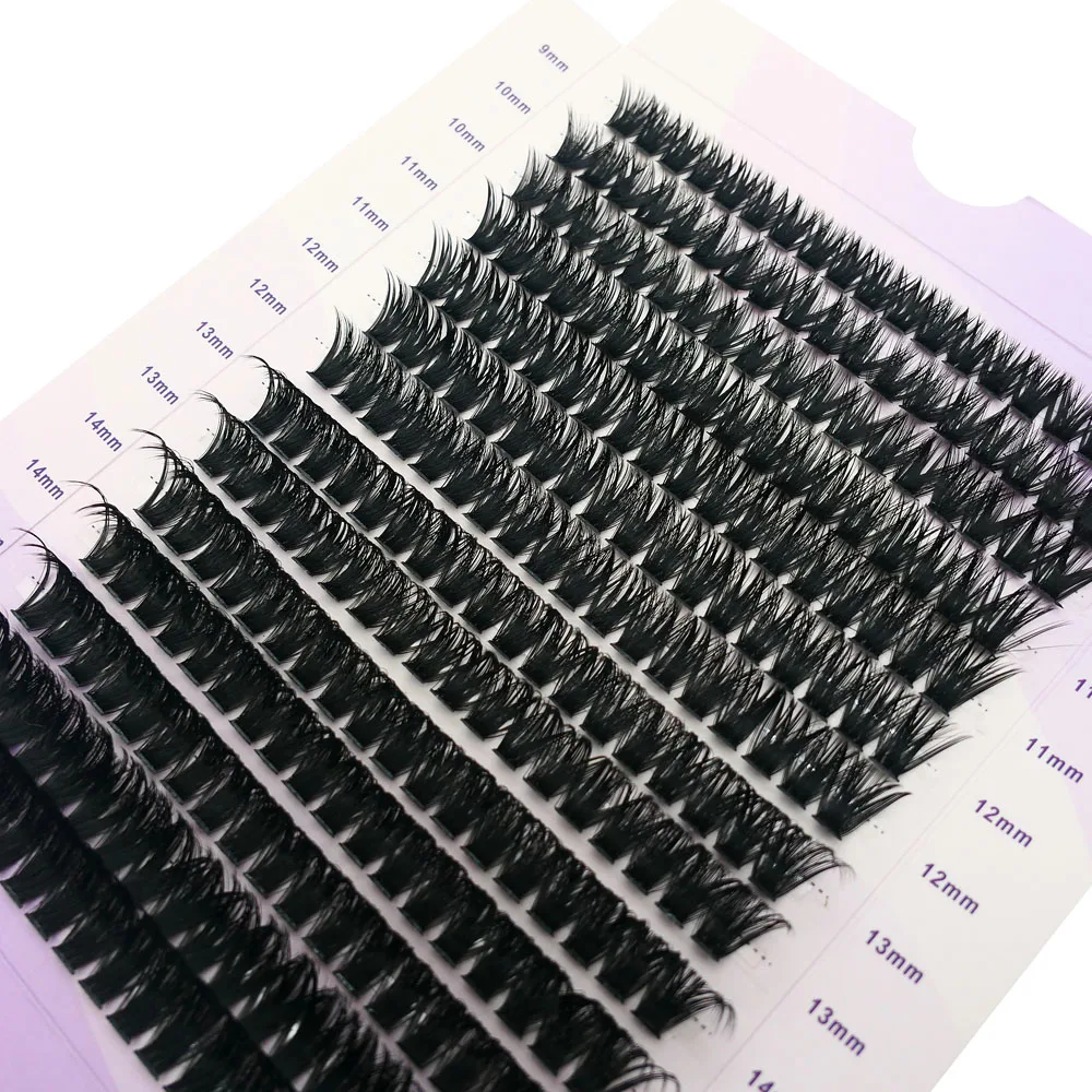 100D schwarze, weiche, natürliche Verlängerung, dicke Wimpern, 252 Cluster, 9–16 mm großes Fassungsvermögen, Make-up-Werkzeug, falsche Wimpern