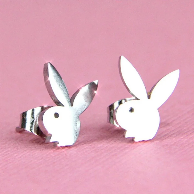 HIPPOP Street Rock Stud Earring Piercings Fashion Stainless Steel Animal Rabbit Earstuds Earrings for Men and Women