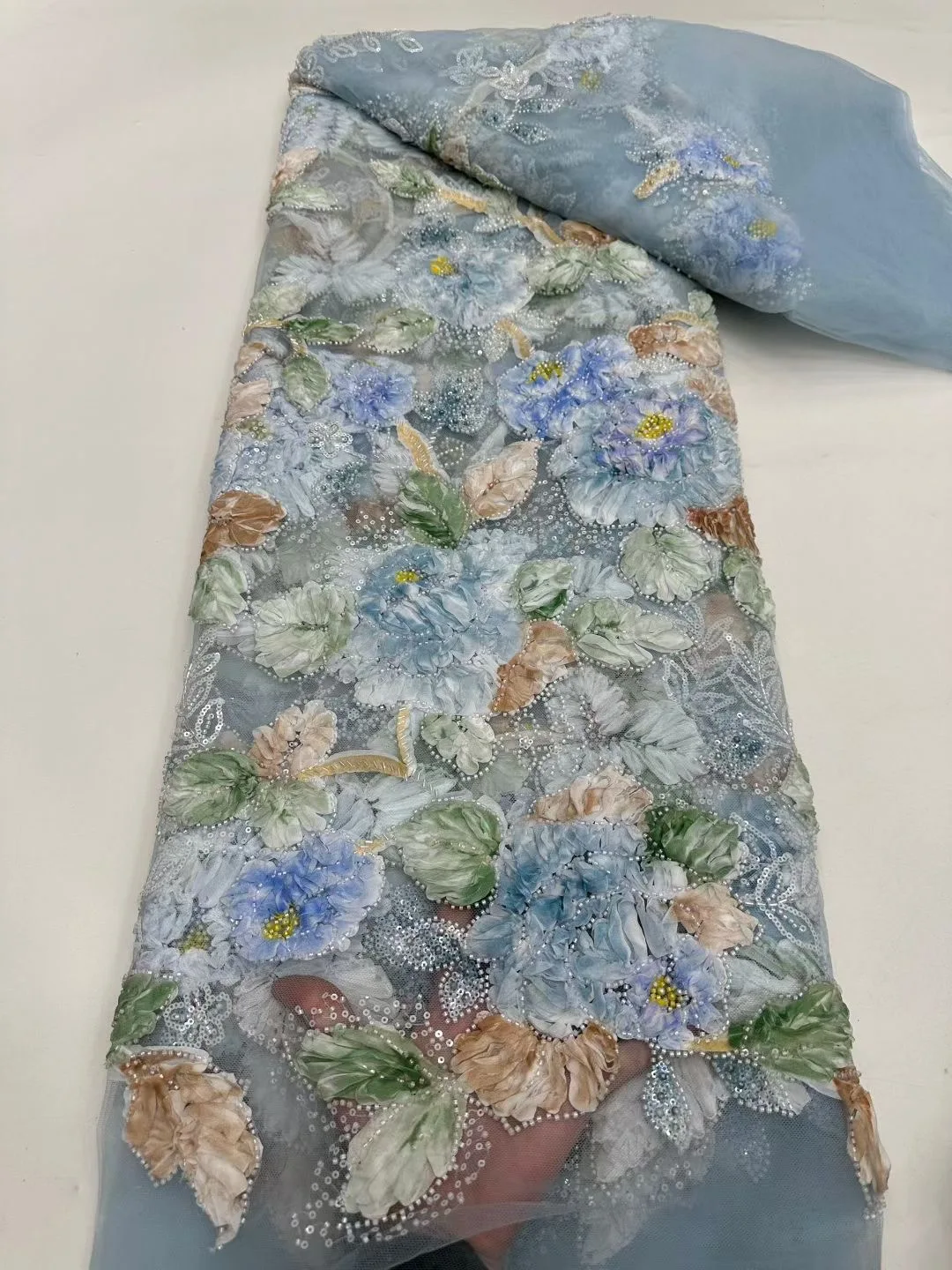 Nigerian Fabric 5 Yards High Quality 2025 African Orange Fabric Luxury Beaded Fabric Luxury Beaded Lace for Dress