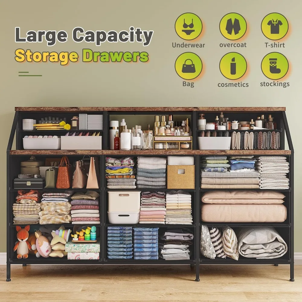 寝室用幅55インチのドレッサー、13個の大きな引き出し付きドレッサー、ドレッサーとチェスト、2つの棚付きドレッサー、寝室用ドレッサー