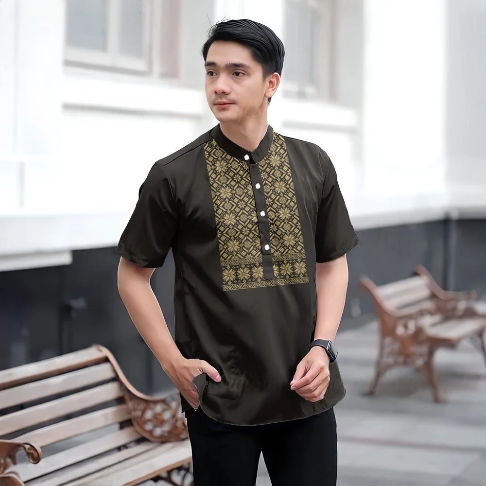 Camicia da uomo Collezione Raya Colletto in piedi stile casual stampato in 3D Adatto alle celebrazioni del Ramadan Raccolte di abbigliamento musulmano