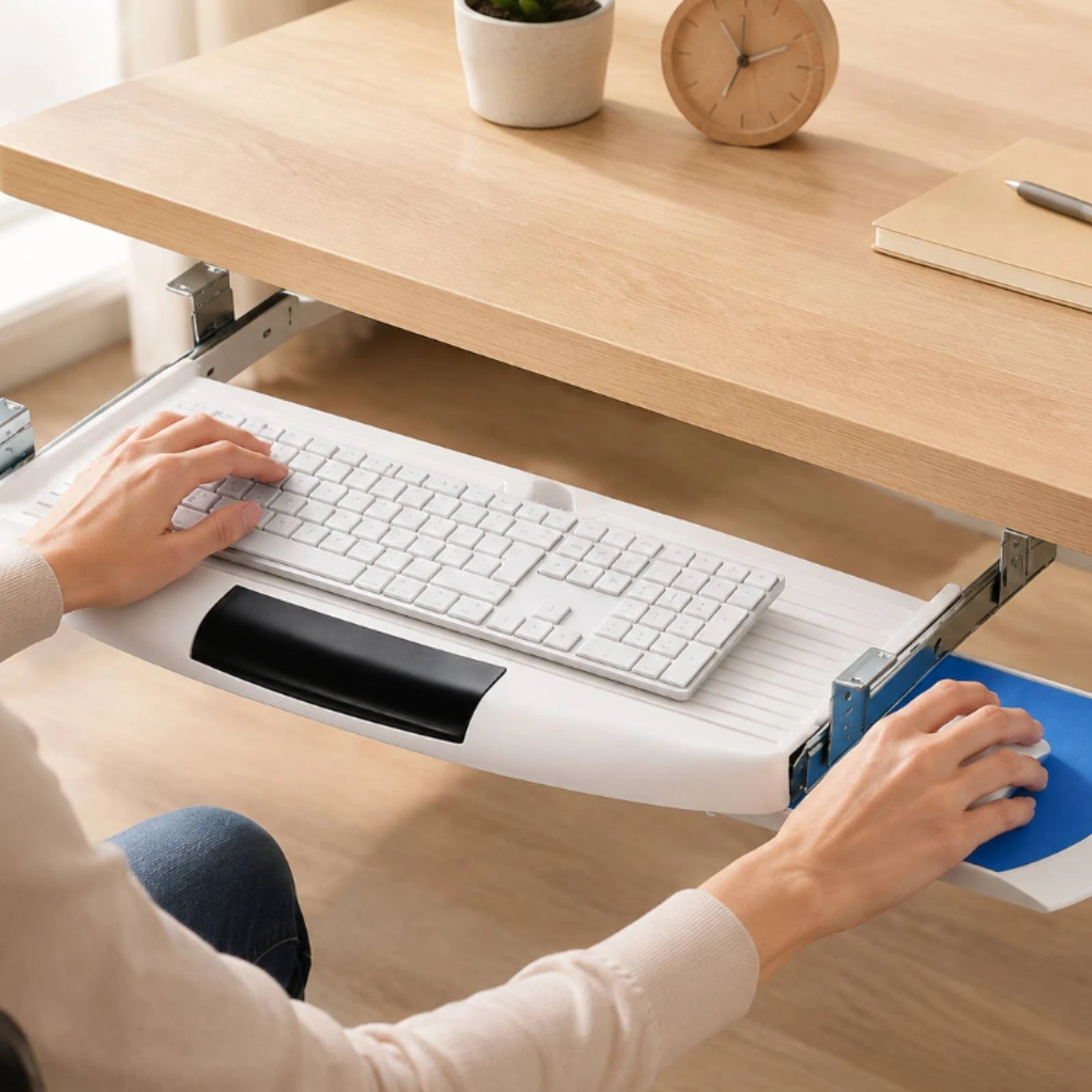 Keyboard Tray with Sliding Rails Ergonomic Keyboard Tray with Hand Rest Space-Saving Slim for Home Office, Study Area