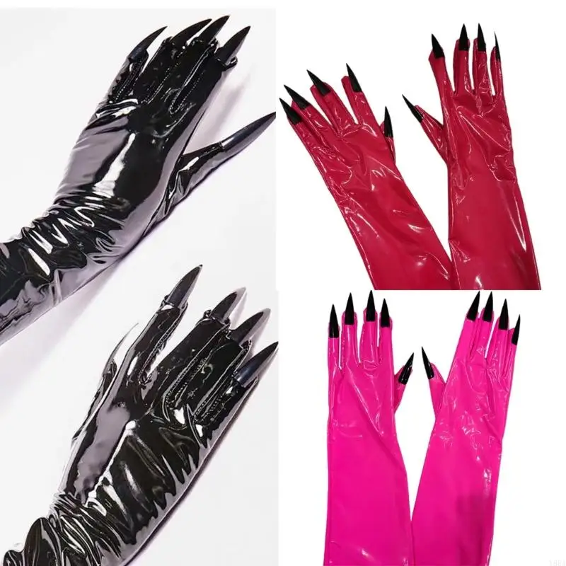 

Y88A 2pack Halloween Gloves Scary Nails Gloves Long Gloves Monsters Wolf Handwear for Evening Attires Essential