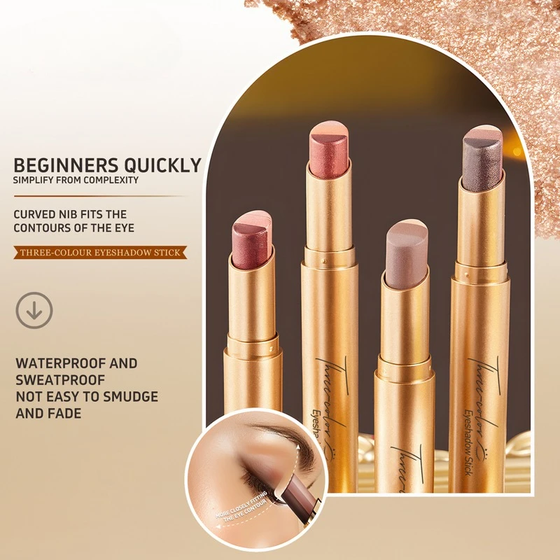 อายแชโดว์แบบแท่งประกายมุก เปลี่ยนสีได้ แต่งตาให้ดูสดใส ติดทนนาน 3 สี